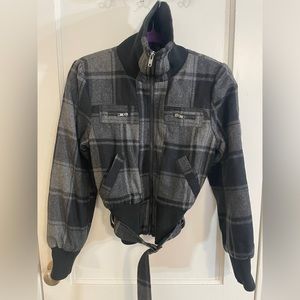 Gray plaid utility jacket with belt medium